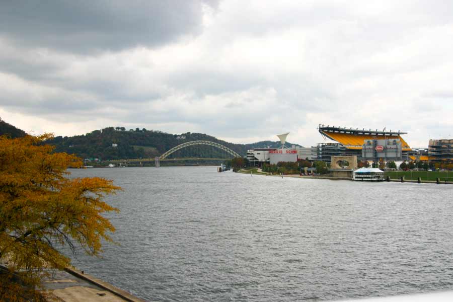 view of the stadium across the river