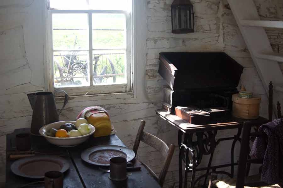 a table inside the cabin