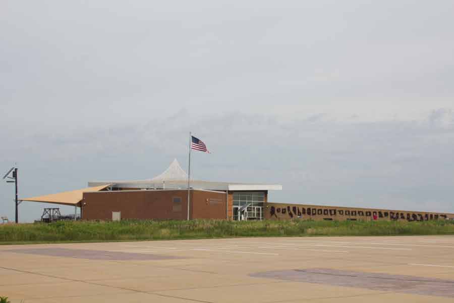 the visitor center from across the parking lot