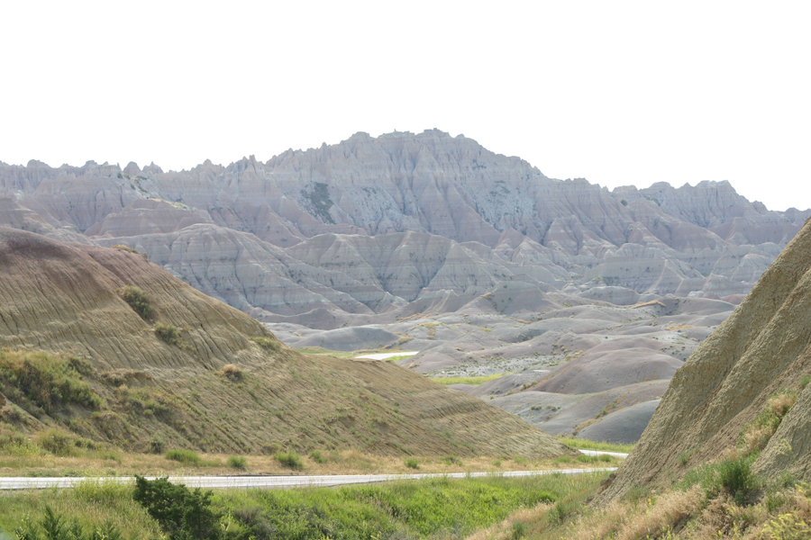 the road winds through the Badlands