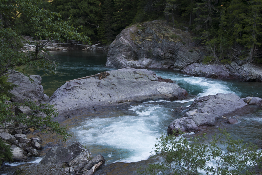rapids in a blue stream