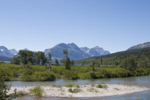 mountain background, foreground stream