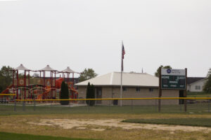ball field, scoreboard and playground