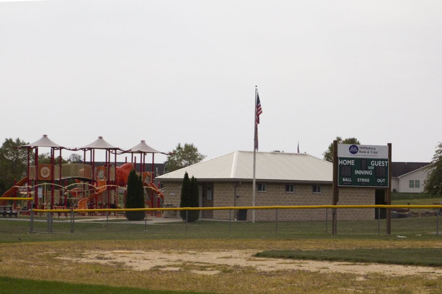 ball field, scoreboard and playground