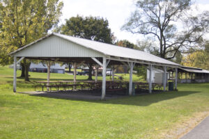 large pavilion with picnic tables