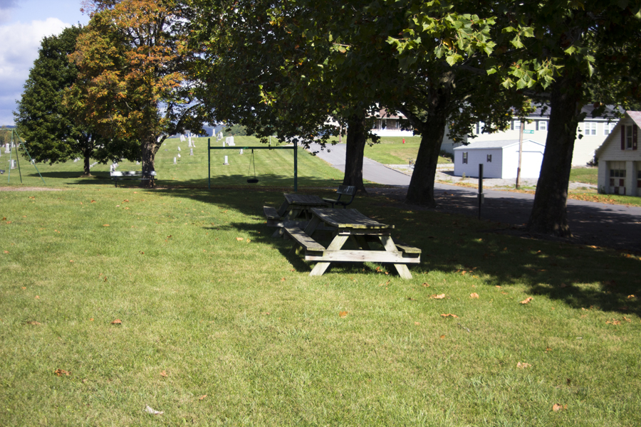 two picnic tables