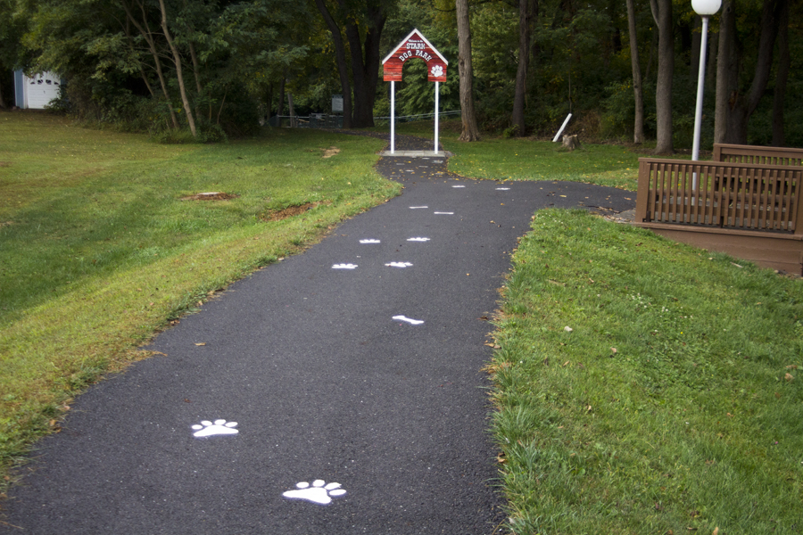 path to dog park with paw prints