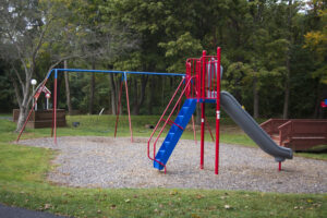 sliding board and swings