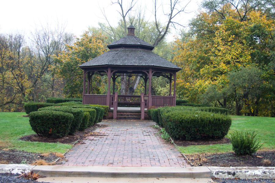 brick path to the gazebo