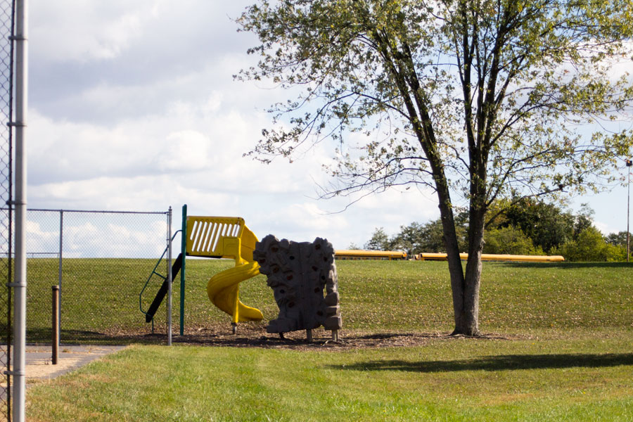 sliding board and rock climbing wall