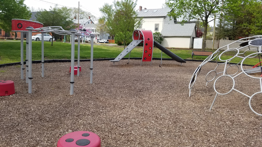 red and silver section of playground