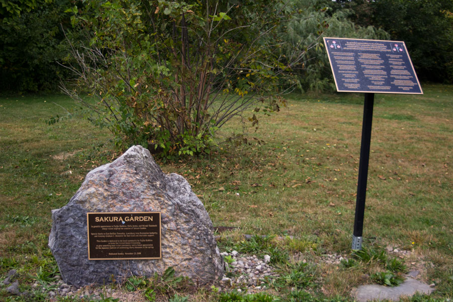 Sakura Garden sign on rock