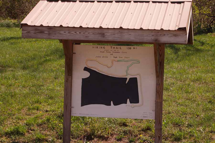 sign shows hiking path