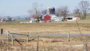 farmhouse, barns, and silos