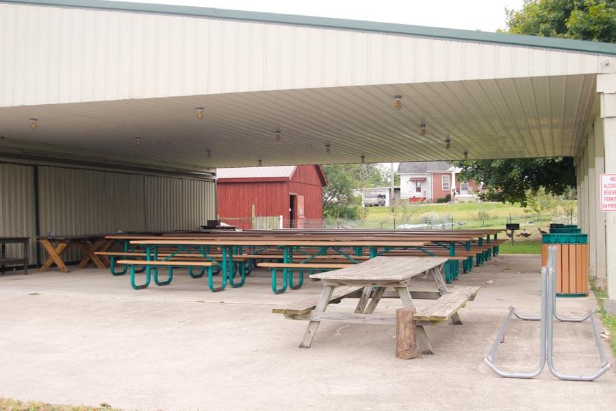 picnic tables under roof