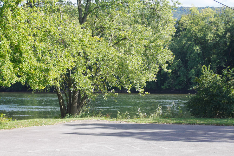 view of the river from the parking lot