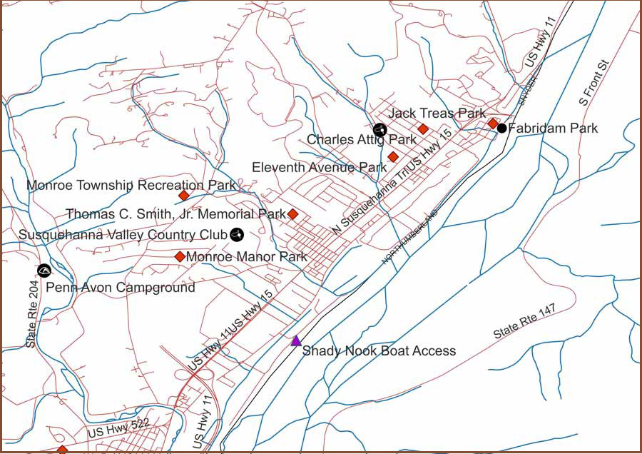 map of parks in Shamokin Dam and Hummels Wharf