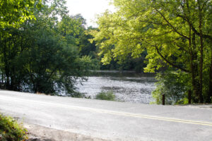 road in front of boat ramp