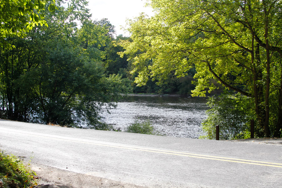 road in front of boat ramp