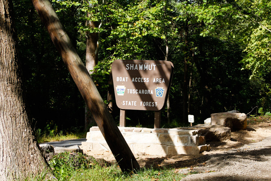 Shawmut Boat Access Area, Tuscarora State Forest sign