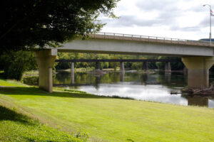 A road bridge and a rail bridge