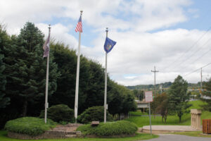flags by the park entrance