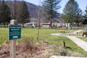 sign says "Renovo Borough 16th Street Park"