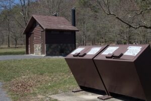 restrooms and trash cans