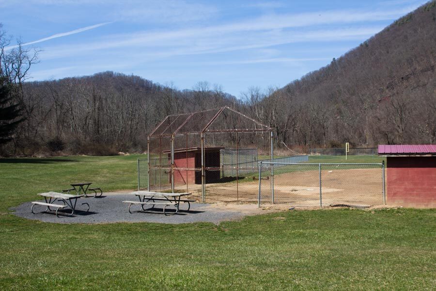 picnic tables and ball field