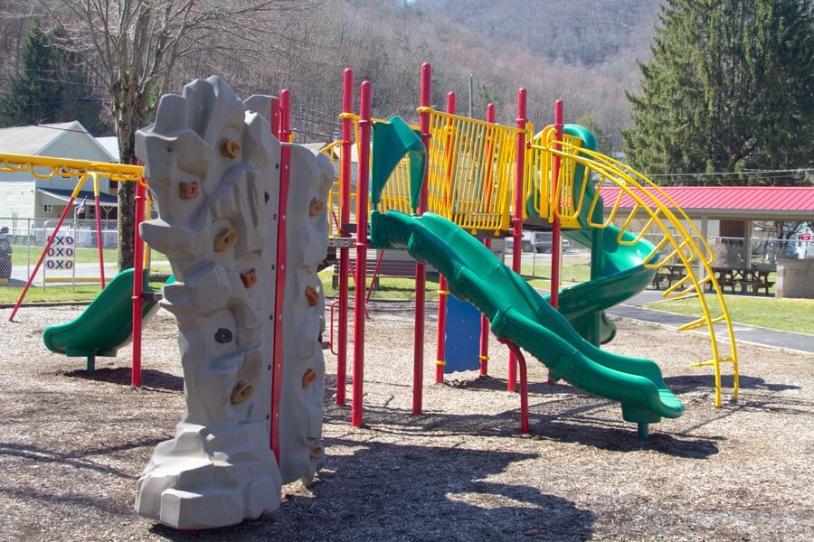 climbing wall and slides