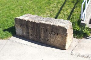 "william F. Clinger Riverwalk" etched in stone