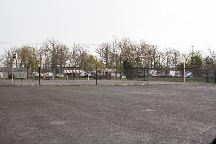 parking lot and basketball court