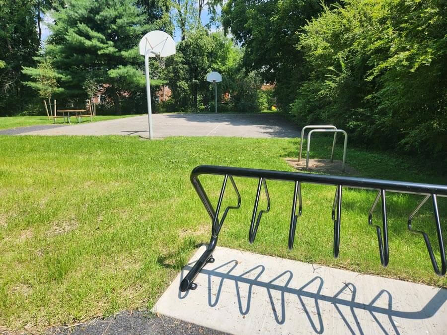 bike rack and basketball court