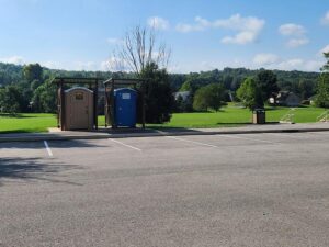 parking lot and port-a-potties