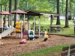 picnic tables and playground.