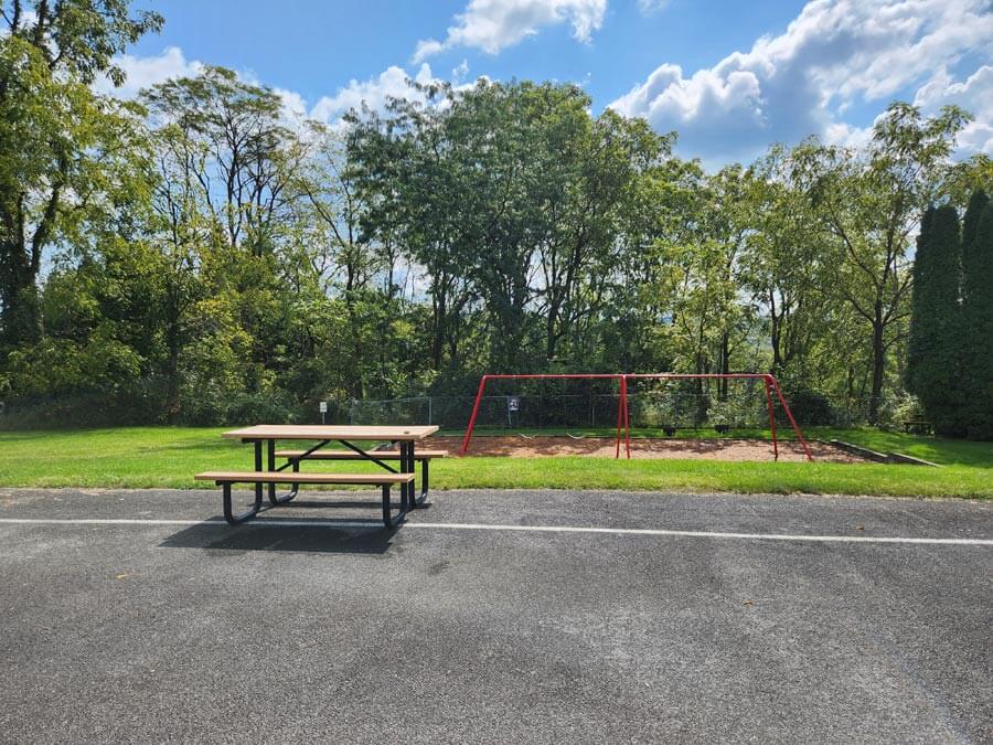 picnic table and swings