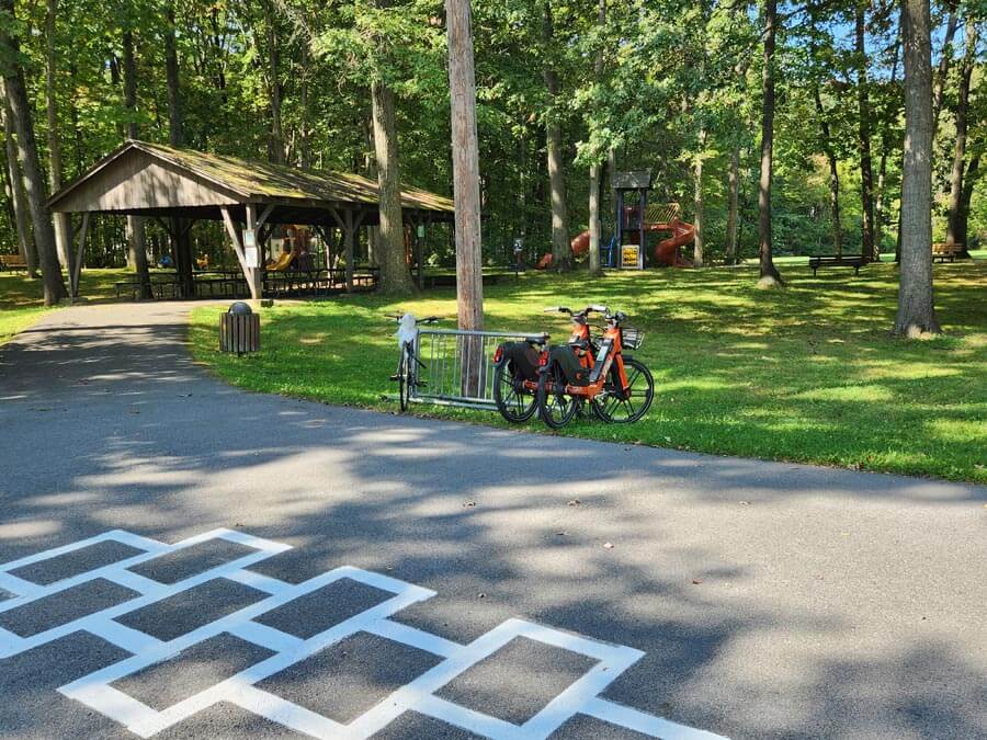 pavilion and bike rack.
