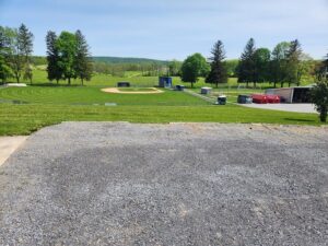 ball fields behind parking lot