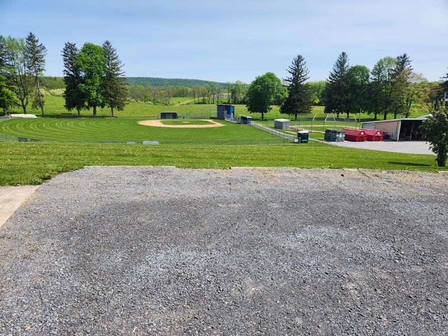 ball fields behind parking lot
