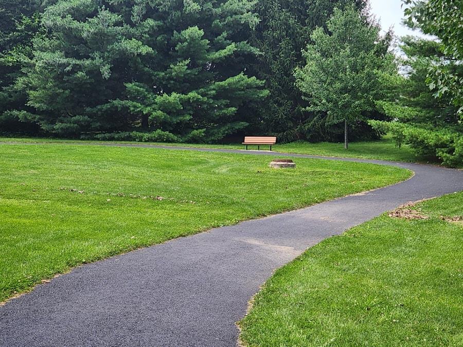 walking path and bench.