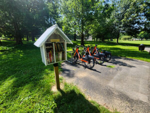 free little library and bike rack.