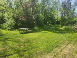 picnic table and trail.