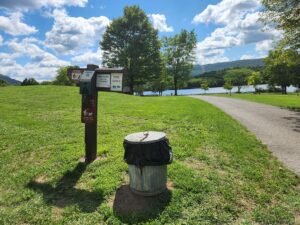 trash can and pet waste baggies.