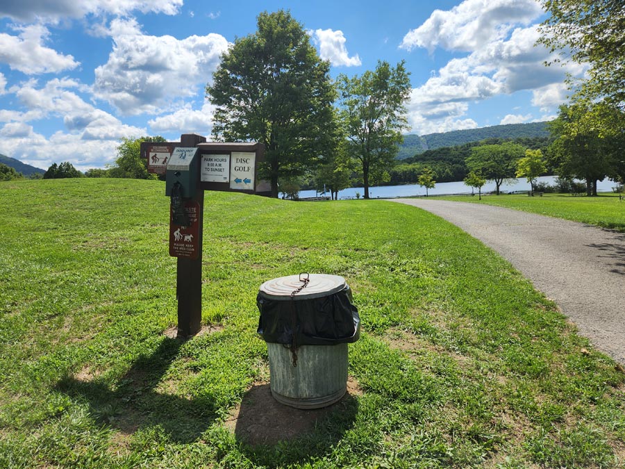 trash can and pet waste baggies.