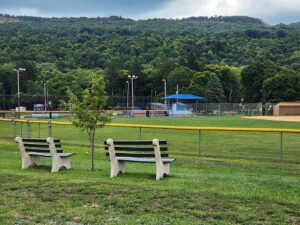 outfield benches.