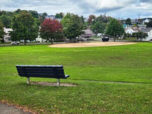 bench overlooking ball field.