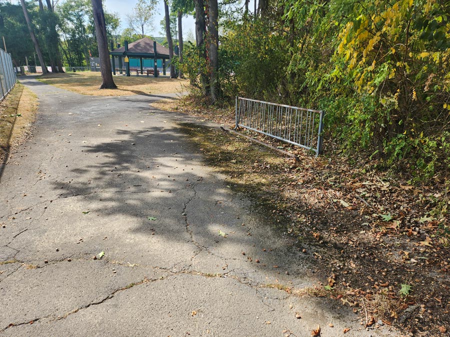 sidewalk and bike rack.
