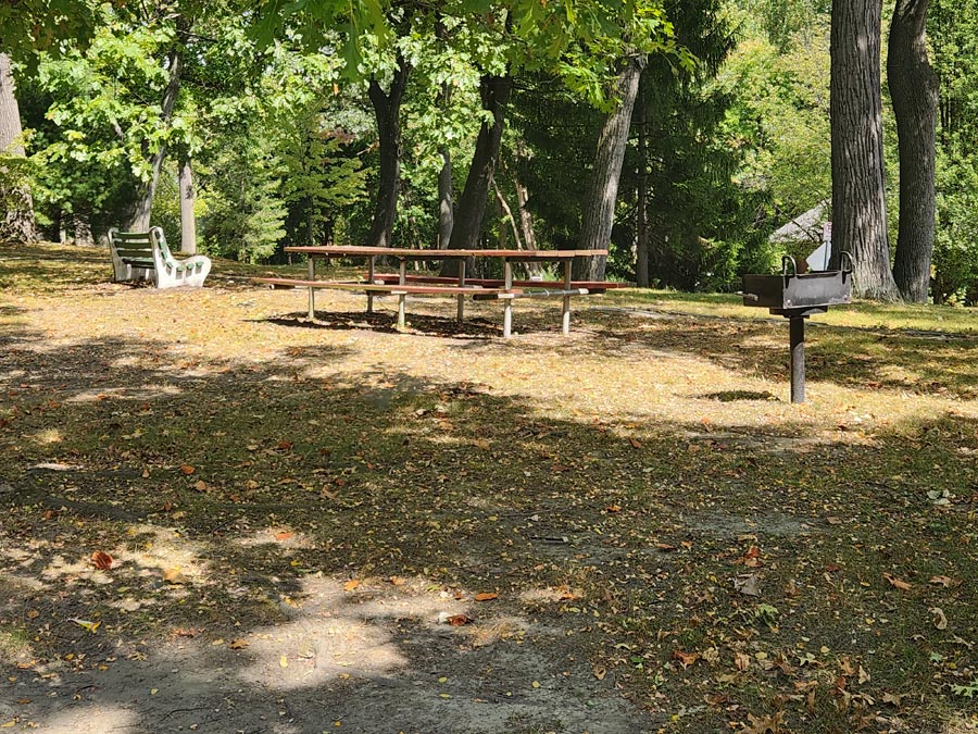 picnic table with grill.
