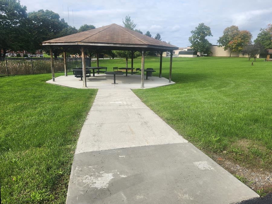 pavilion with tables.