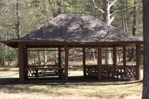 Sproul State Forest pavilion with picnic tables.